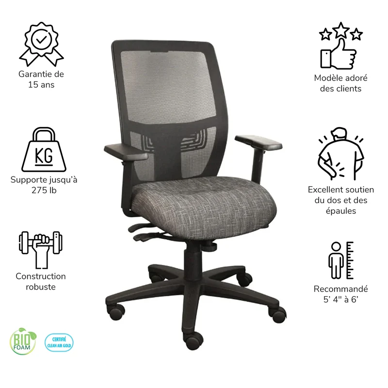 Chaise de bureau ergonomique dossier en maille Supportech