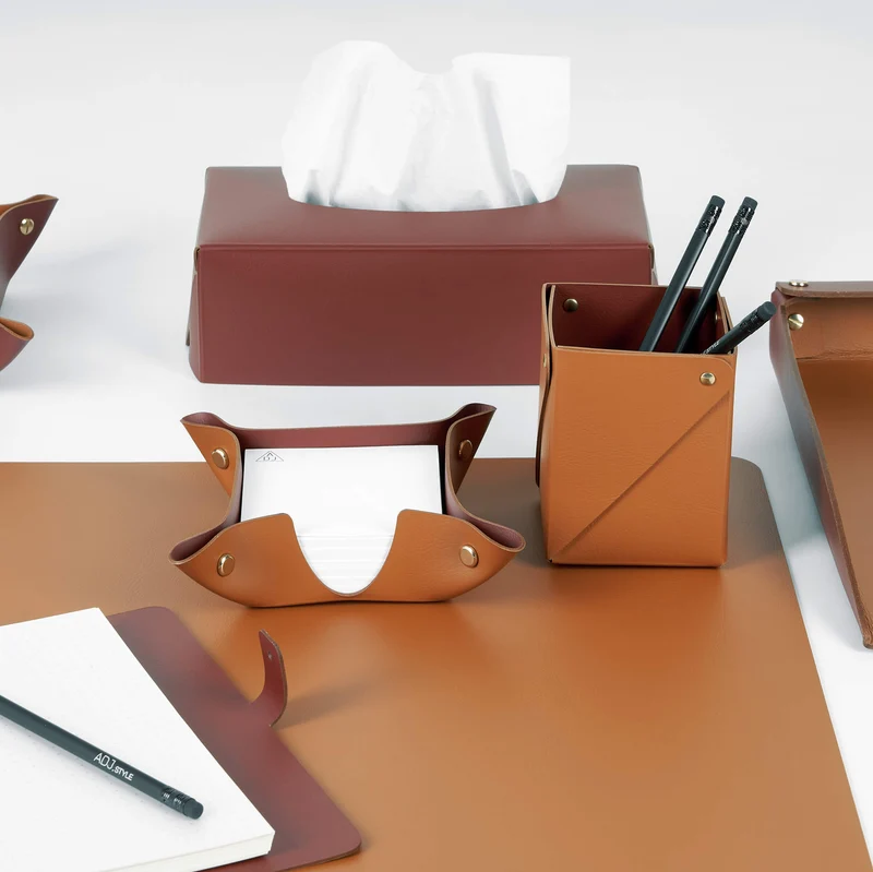Leather Desk Set – Paper Tray & Pen Holder by Ekaterina Borovkova for ADJ STYLE