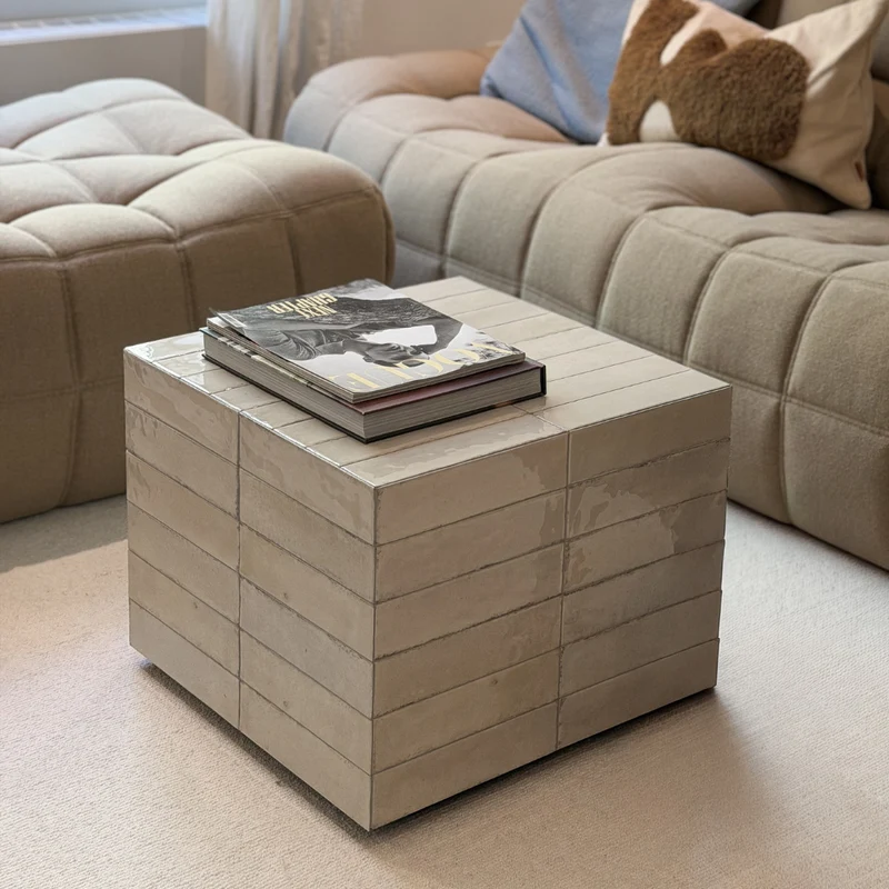 Salontafel Vence - Licht beige tegels - Hoog - 39 cm