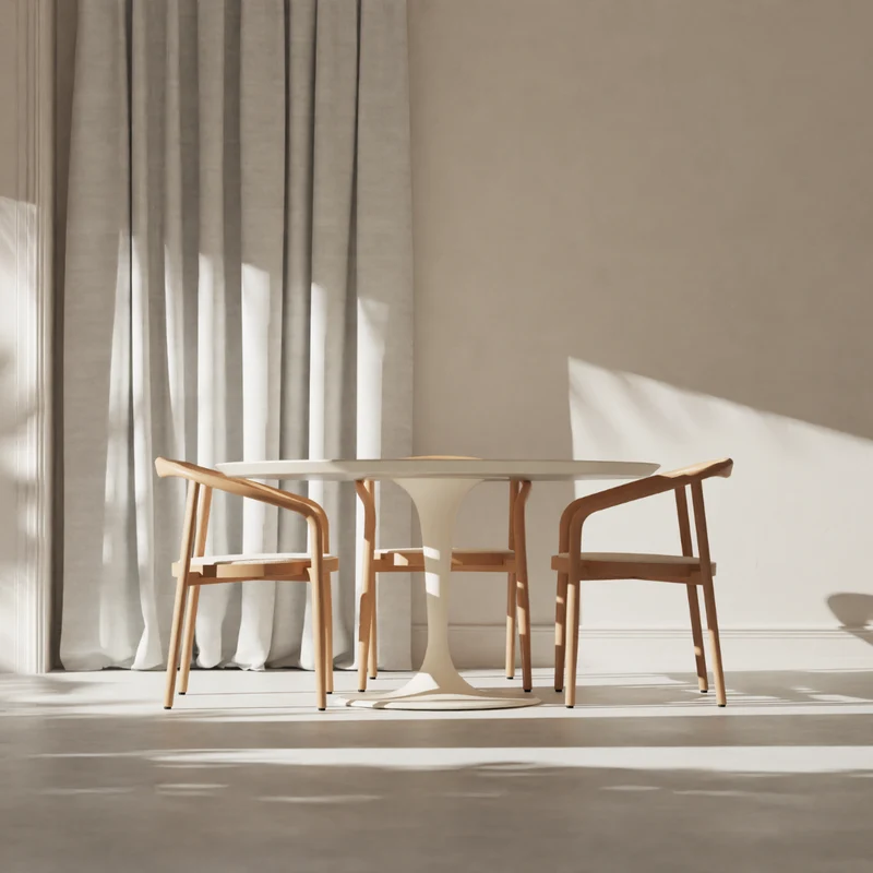 Eettafel Camille – Ronde Tulip Tafel in Latte StoneSkin – Ø140 cm | Moderne Design Eettafel