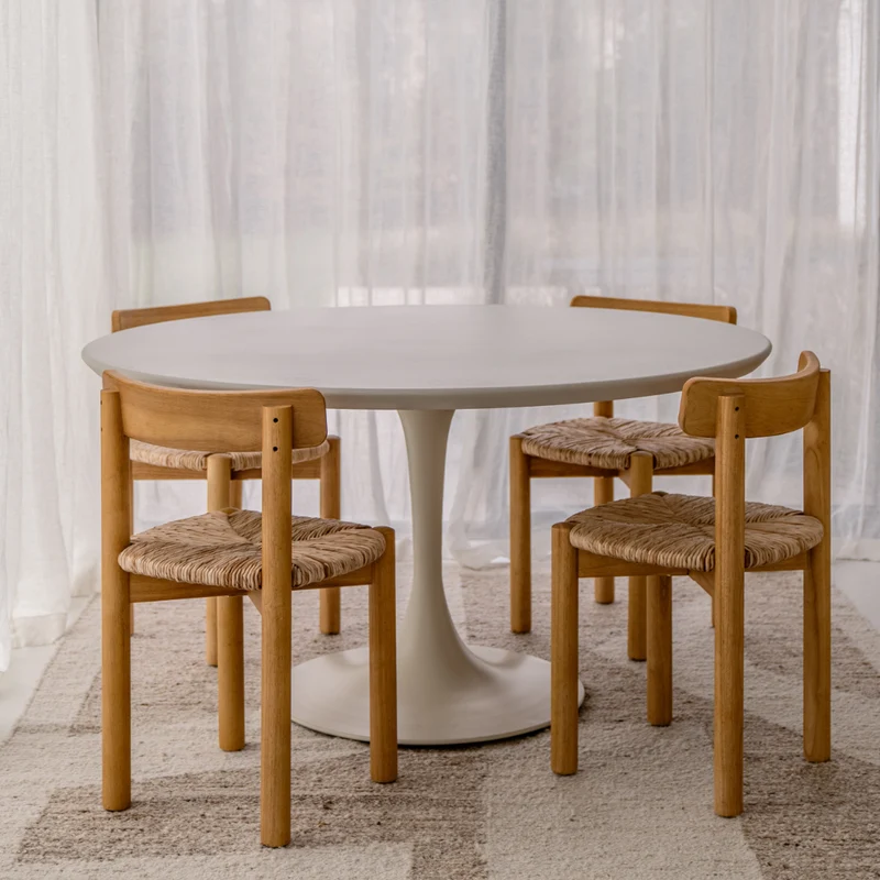 Ronde Eettafel Camille – Tulip Vorm – MicroSkin Cloudy Latte – 140 cm