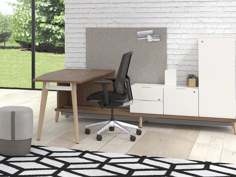 Bureau ouvert en L avec rangements et une armoire - Série Stad