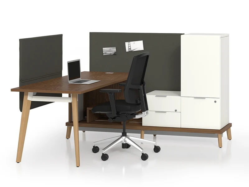 Bureau en L avec rangements et plate-forme électrifiée - Série Stad