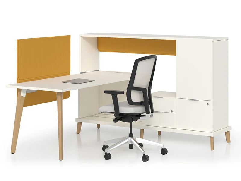Bureau en L avec rangements et jonction pour armoire - Série Stad