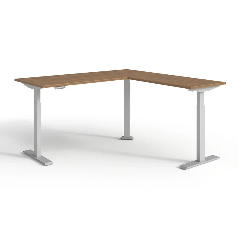Bureau électrique en L réversible, ajustable en hauteur de 28" à 47-3/4"H, Quorum Essentiel
