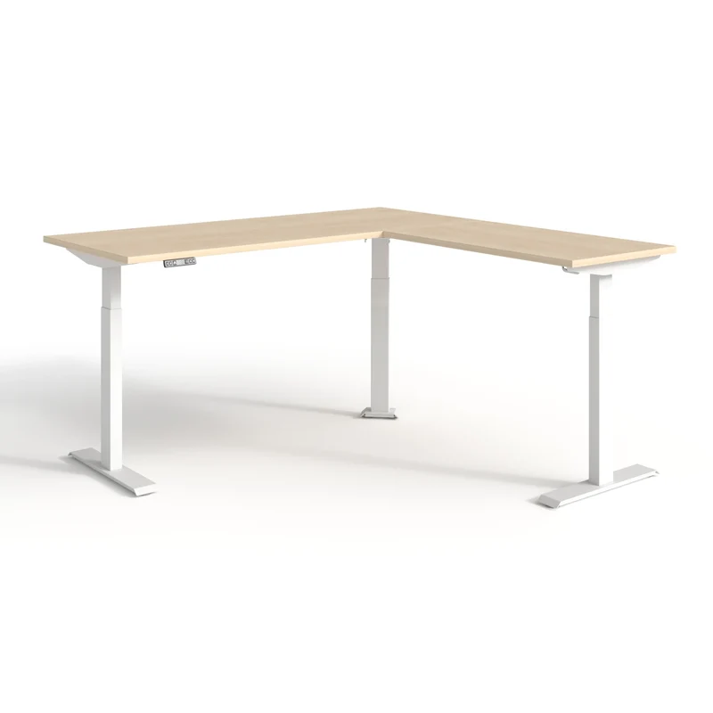 Bureau électrique en L réversible, ajustable en hauteur de 28" à 47-3/4"H, Quorum Essentiel