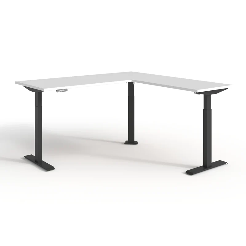 Bureau électrique en L réversible, ajustable en hauteur de 28" à 47-3/4"H, Quorum Essentiel