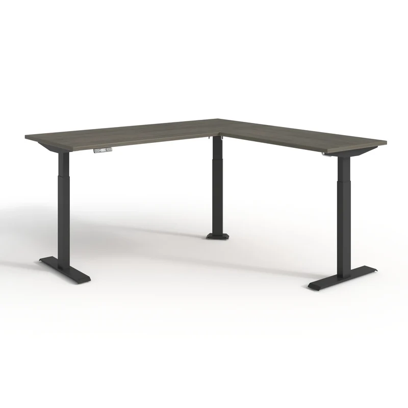 Bureau électrique en L réversible, ajustable en hauteur de 28" à 47-3/4"H, Quorum Essentiel