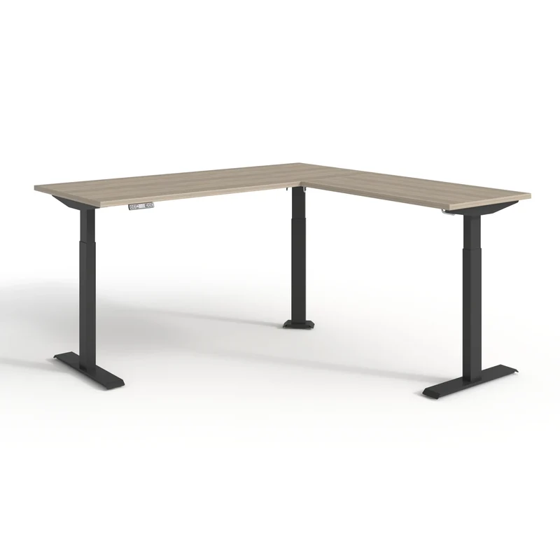 Bureau électrique en L réversible, ajustable en hauteur de 28" à 47-3/4"H, Quorum Essentiel