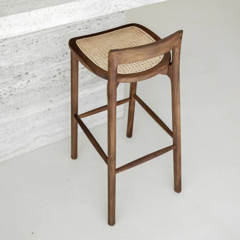 Barkruk Charmes - Acacia walnoot - Rotan zitting - 75 cm zithoogte