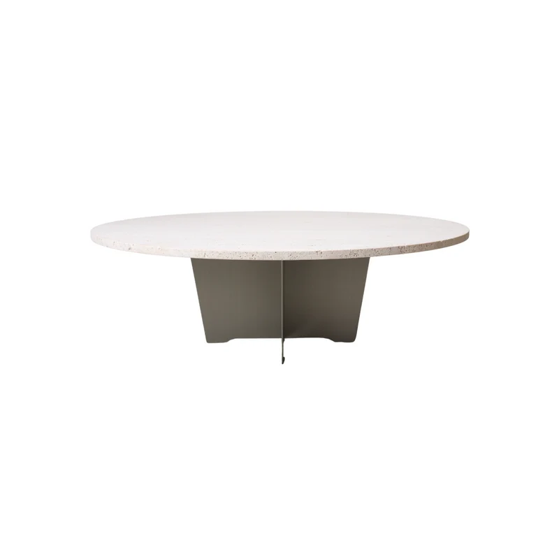 Salontafel rond Bonzac - 90 cm - Stainless steel - Wit Travertin - Ongevuld