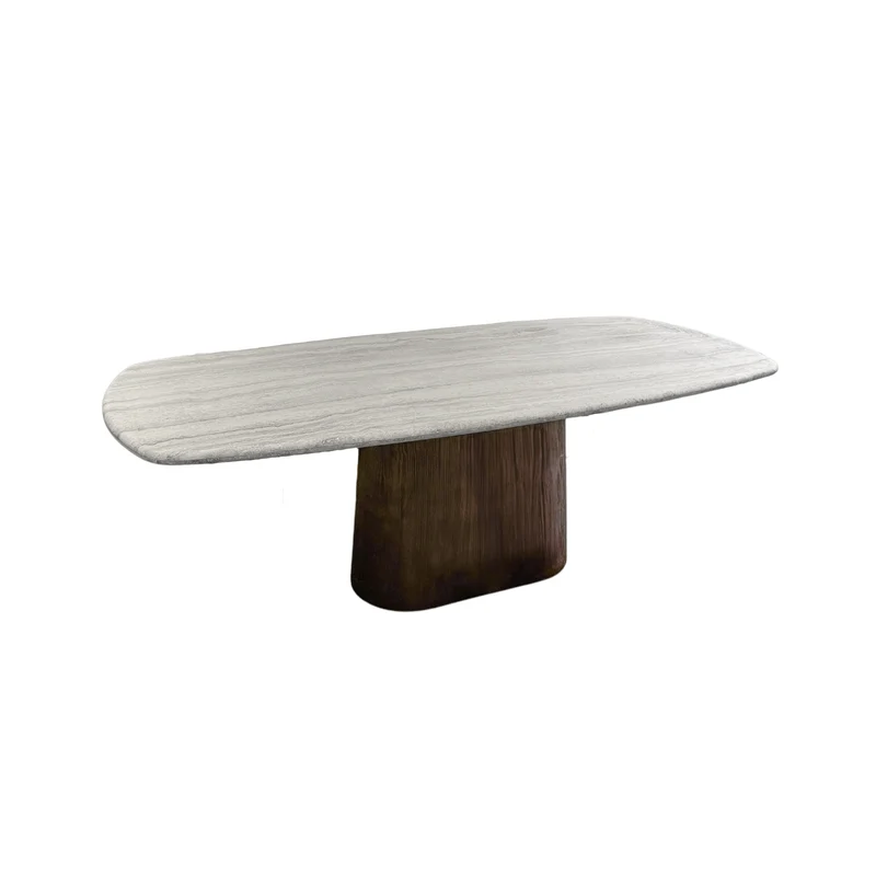 Rechthoekige eettafel Lorient - Smoke hout onderstel - Grijs travertin- 240 cm of 220 cm