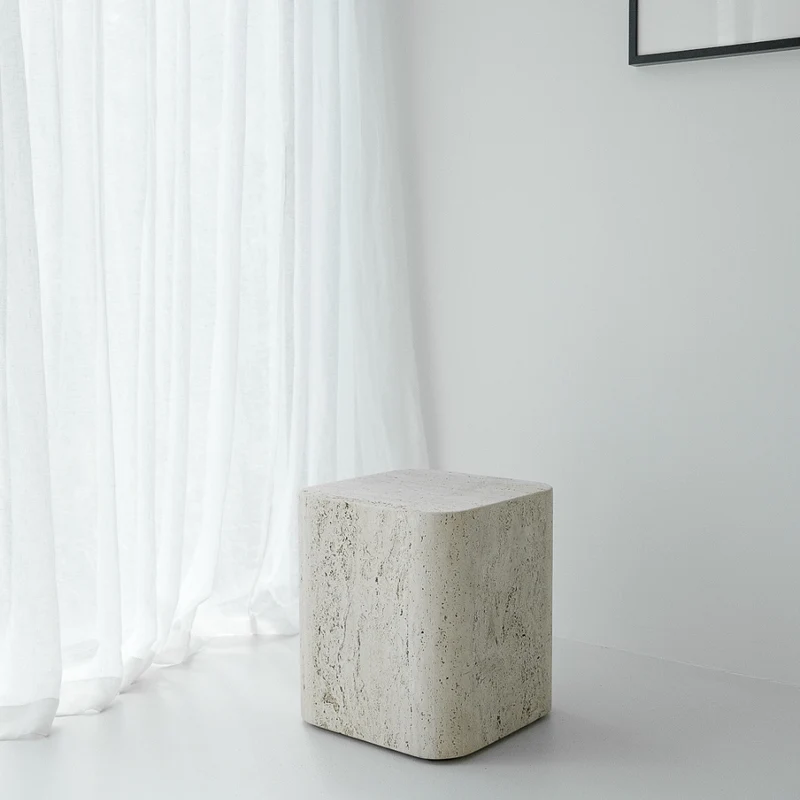 Vierkante salontafel Travertijn - Alba - 40 cm - Ronde rand