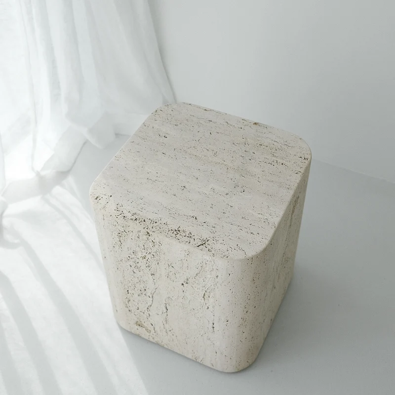 Vierkante salontafel Travertijn - Alba - 40 cm - Ronde rand