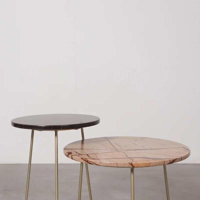Bijzettafel met gouden onderstel - Juliette - Zwart/Rood Marmer - Ø35/H50cm