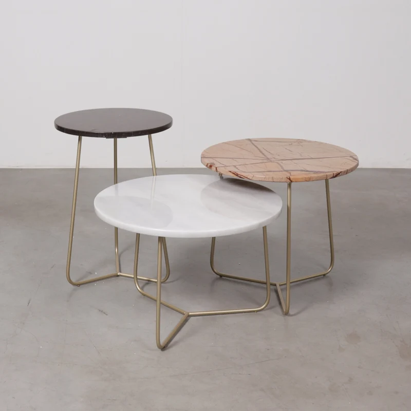 Bijzettafel met gouden onderstel - Juliette - Zwart/Rood Marmer - Ø35/H50cm
