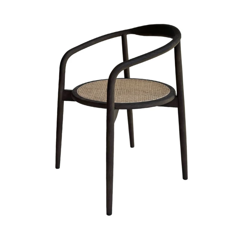 Eetkamerstoel Ely - Ronde rotan zitting - Smoke wood