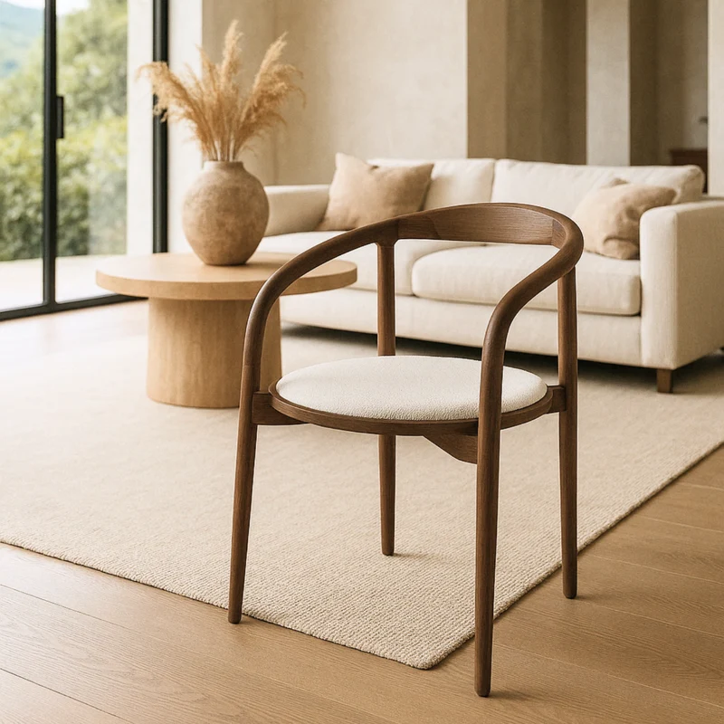 Eetkamerstoel Ely - Ronde stoffen zitting- Smokehout - Beige/Wit (VDF115)