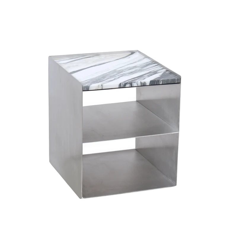 Salontafel stainless steel -Sofia - blauw wit marmeren blad