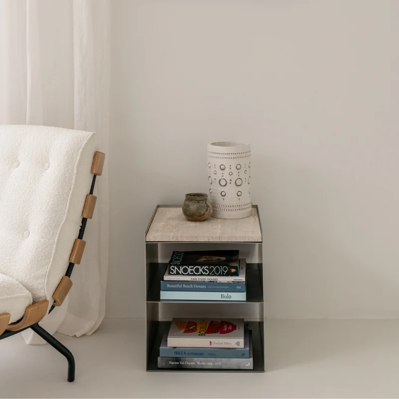 Salontafel Sofia – Wit travertin en chroom: een perfecte combinatie - stainless steel