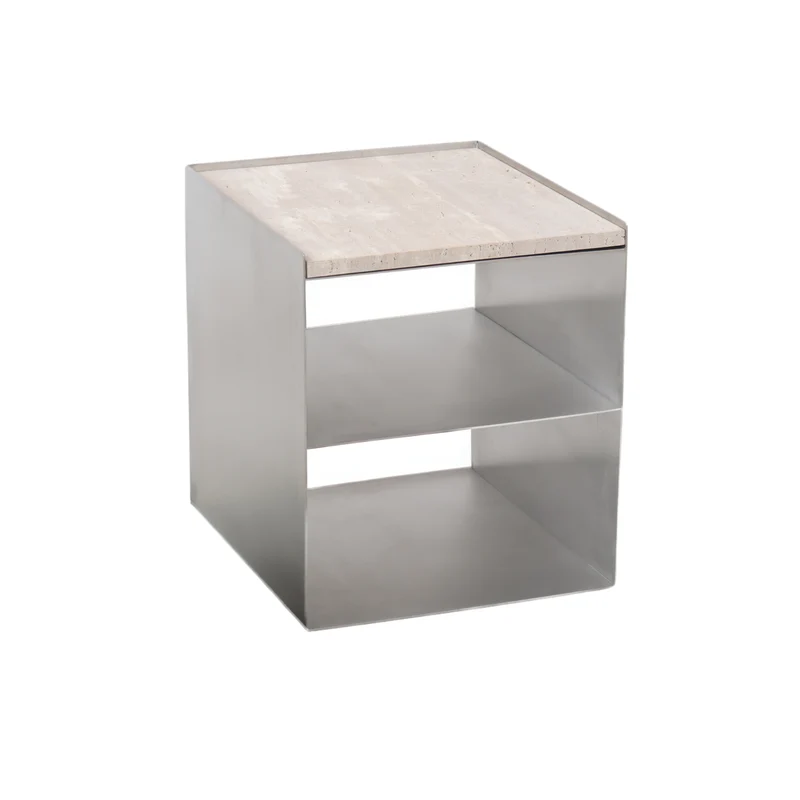 Salontafel Sofia – Wit travertin en chroom: een perfecte combinatie - stainless steel