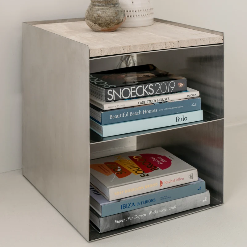 Salontafel Sofia – Wit travertin en chroom: een perfecte combinatie - stainless steel