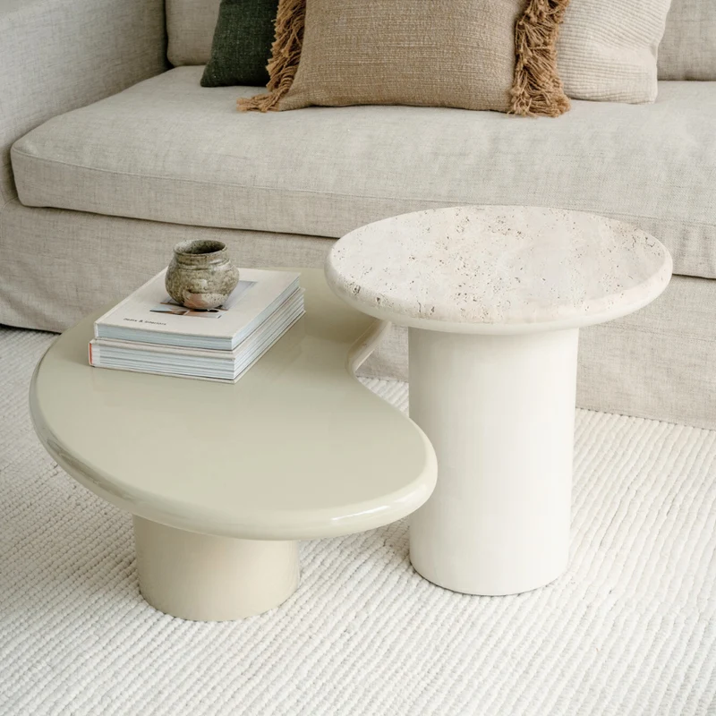 Salontafel Loches - Glanzend licht kaki StoneSkin - Ronde rand