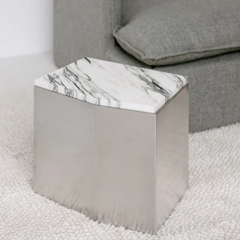 Salontafel metaal - Creully - Stainless steel met Blauw wit marmer