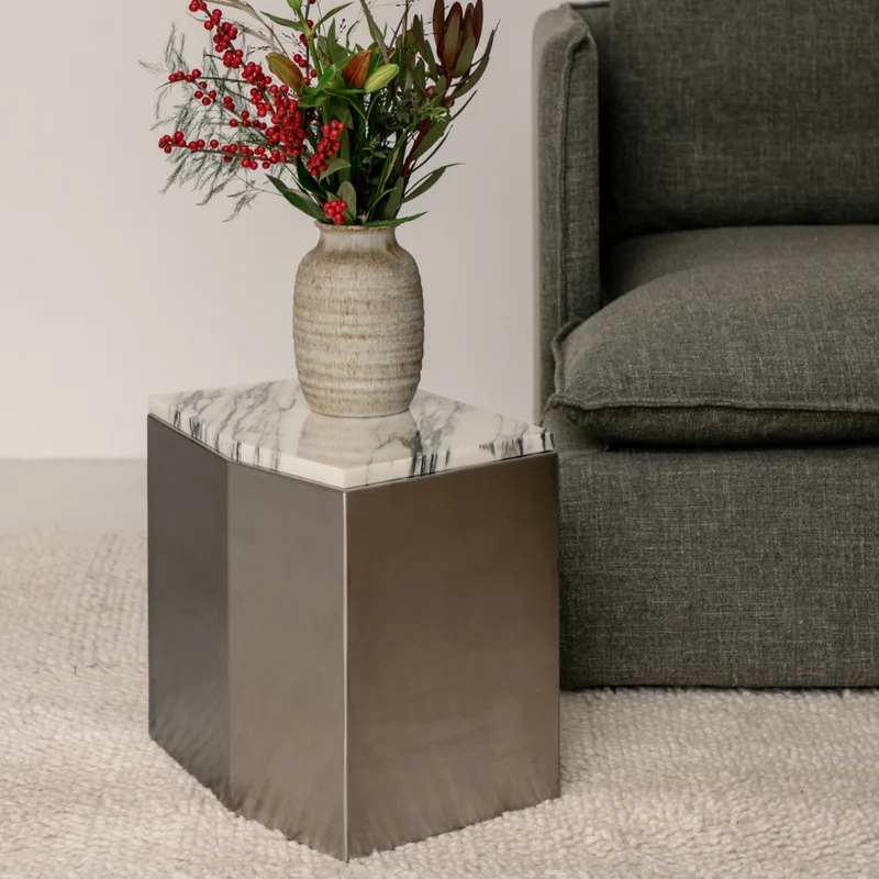 Salontafel metaal - Creully - Stainless steel met Blauw wit marmer
