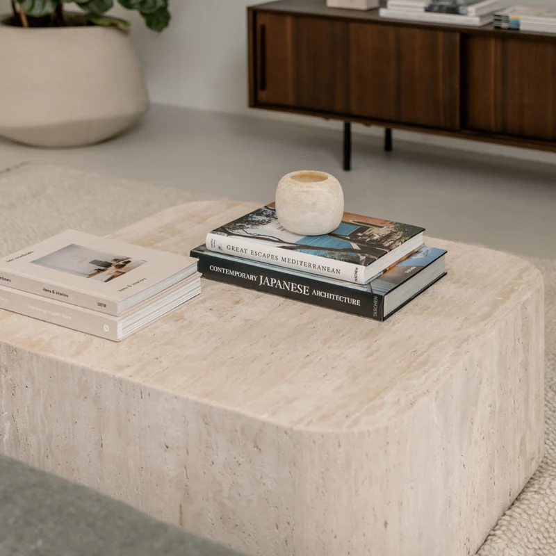 Travertijn salontafel Alba - Vierkant - 80 cm - Ronde rand