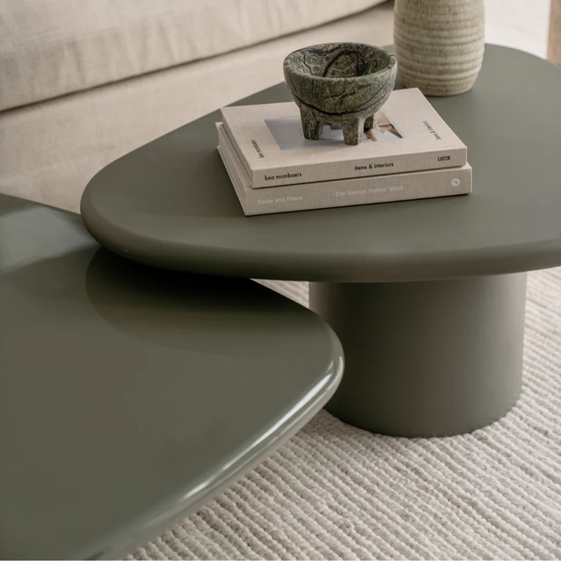 Salontafel Mouzon - 90 cm - Glossy StoneSkin - Licht Kaki
