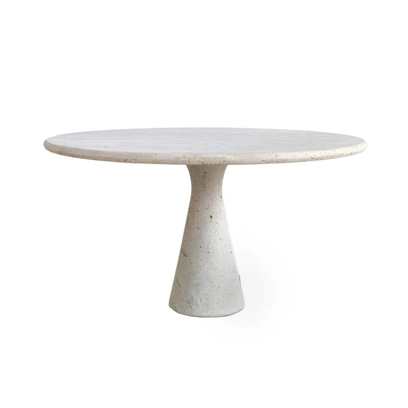 Ronde eettafel Lormes - 130 cm - Wit travertijn - Ronde rand