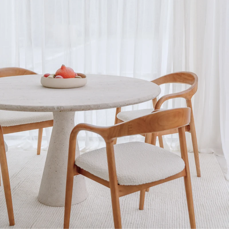 Ronde eettafel Lormes - 130 cm - Wit travertijn - Ronde rand