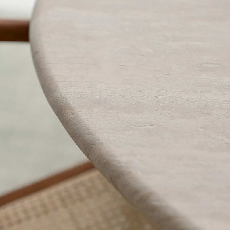 Eettafel Reef - Latte StoneSkin poot - Wit Travertin blad half gevuld - 140 cm