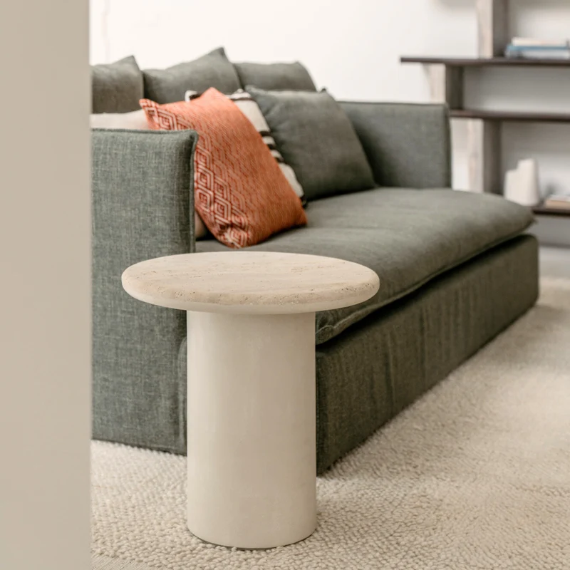 Bijzettafel Travertin Caen - Latte Stoneskin onderstel - 50 cm
