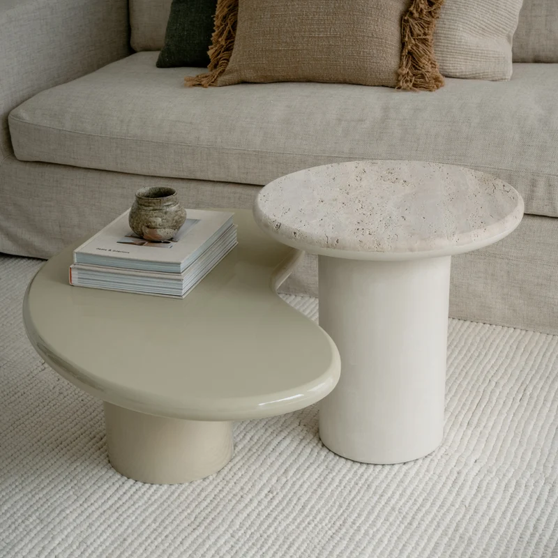 Bijzettafel Travertin Caen - Latte Stoneskin onderstel - 50 cm