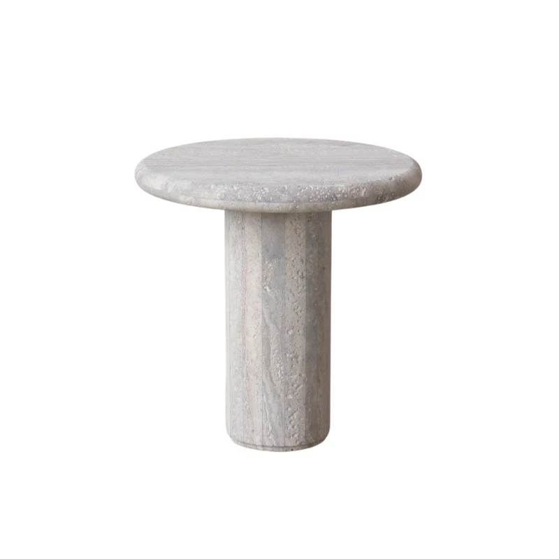 Salontafel Loches D40 H45 - Grijs Travertin - Ronde rand - Half gevuld