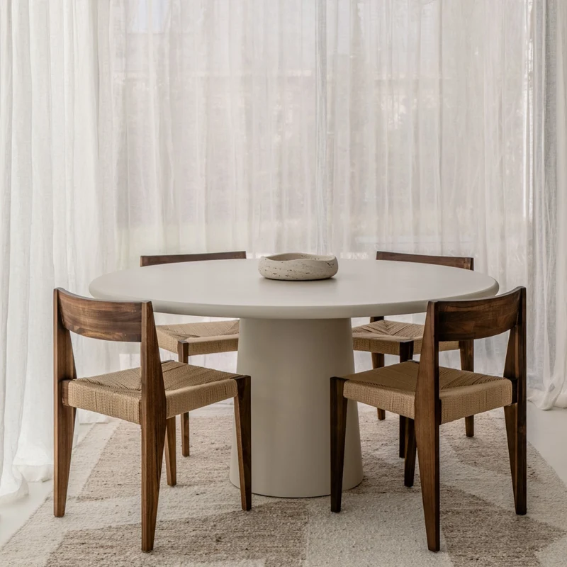 Ronde betonlook eettafel - Brocas - StoneSkin - Conische tafelpoot