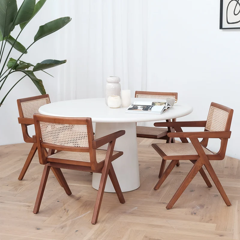 Ronde betonlook eettafel - Brocas - StoneSkin - Conische tafelpoot