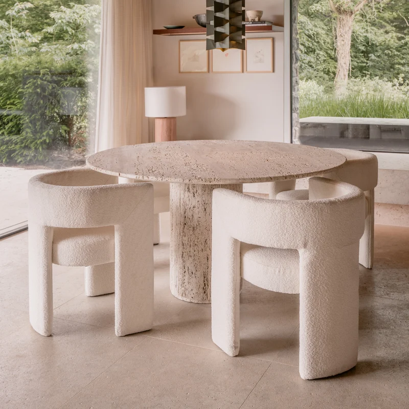 Nana - Ronde Eettafel - Travertin - Wit