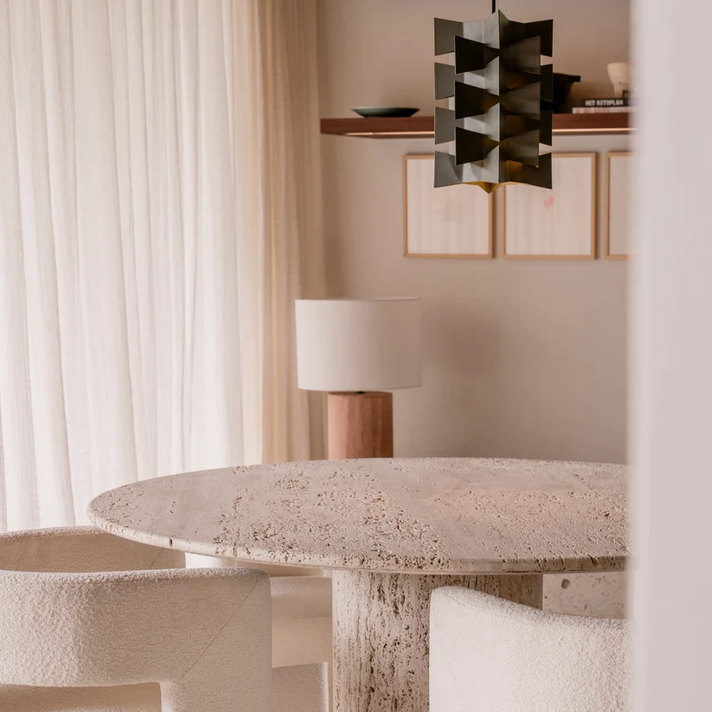 Nana - Ronde Eettafel - Travertin - Wit