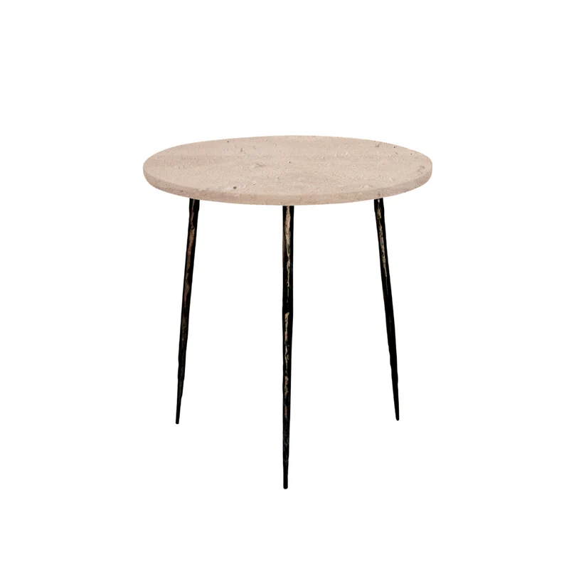 Elegante bijzettafel - Wit travertin - Mat zwarte poten H40