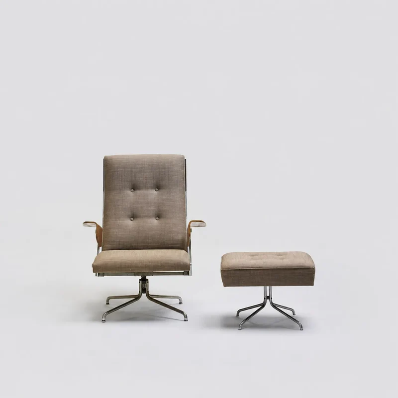 Fabric armchair with ottoman, 1960s