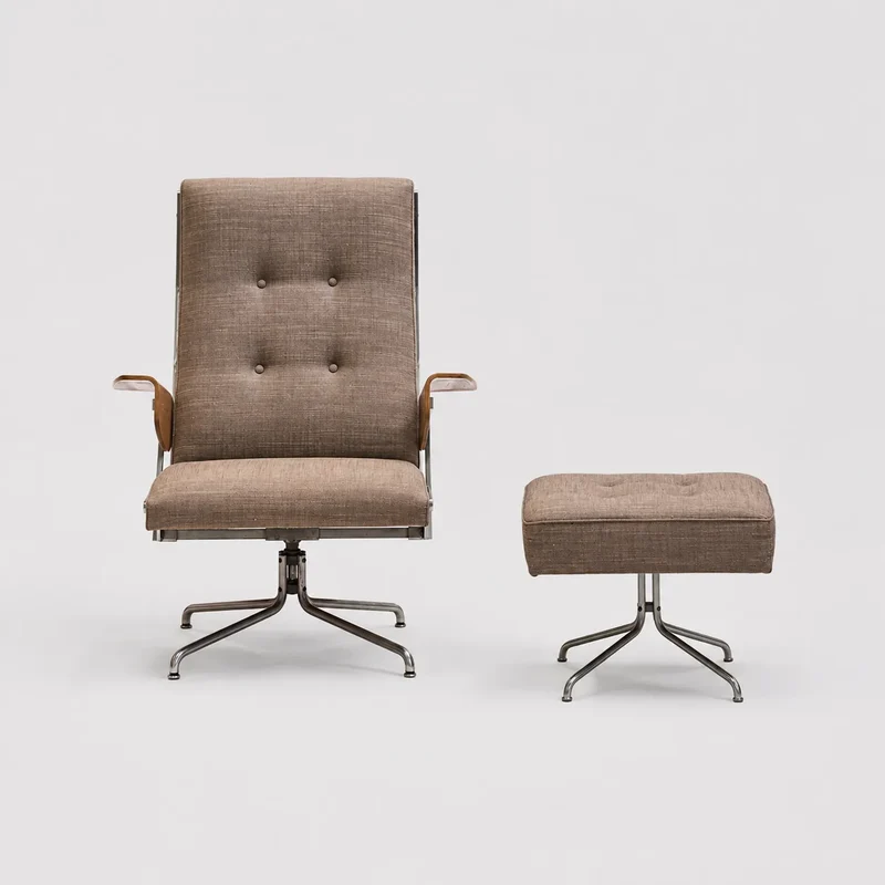 Fabric armchair with ottoman, 1960s