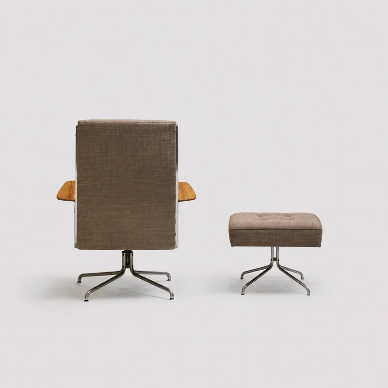 Fabric armchair with ottoman, 1960s