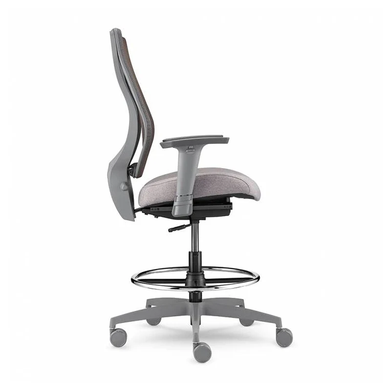 Tabouret ergonomique avec dossier en maille, bâti gris