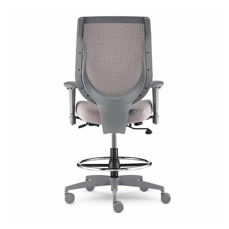 Tabouret ergonomique avec dossier en maille, bâti gris