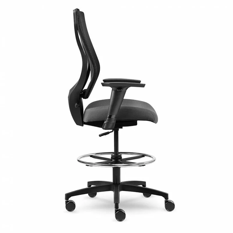 Tabouret ergonomique avec dossier en maille, bâti blanc