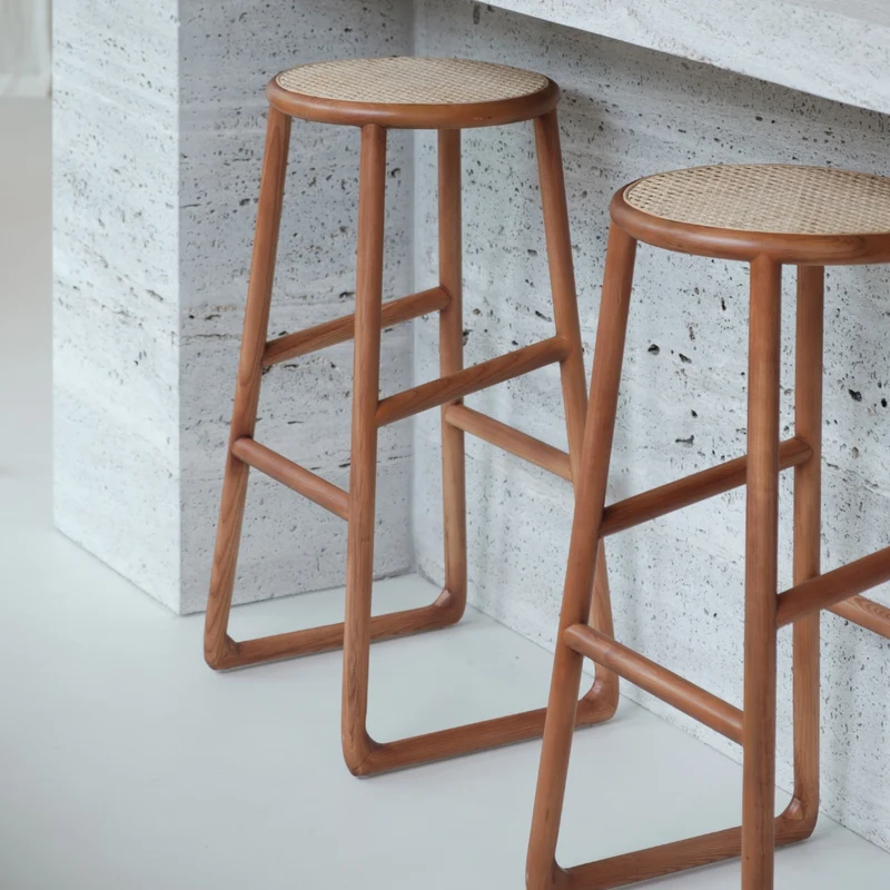 Retro Barstoel Amiens - Walnoot/Naturel Rotan