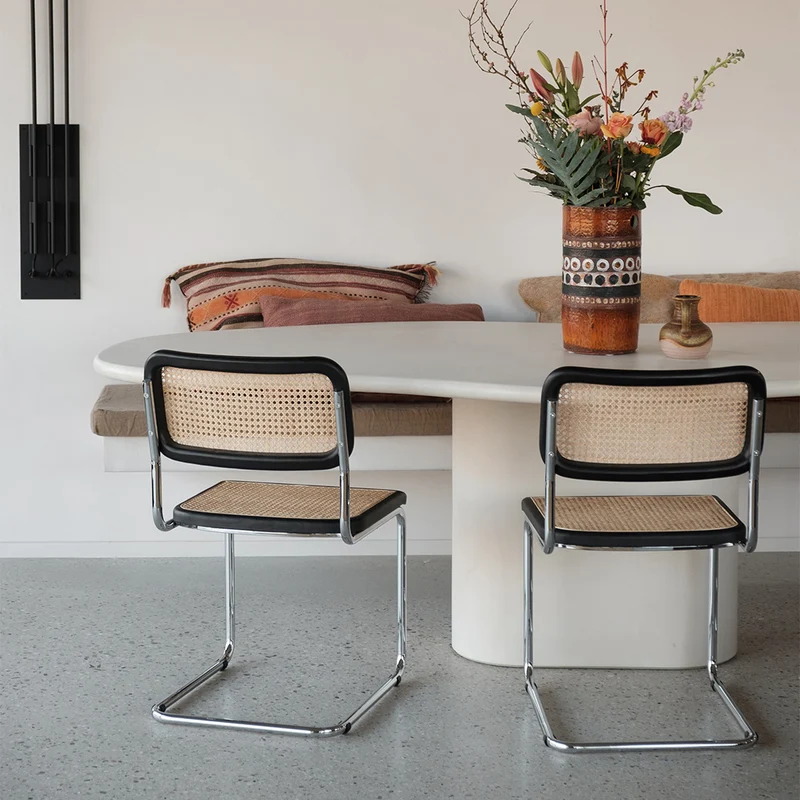 Stoel in Natuurlijk Riet - Zwart/Chroom - Swing
